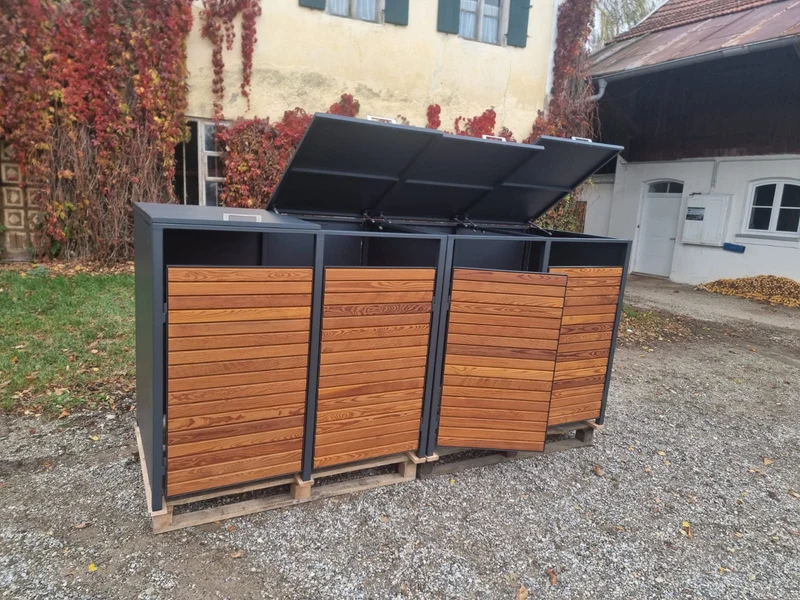 PREMIUM Holz 4er Mülltonnenbox mit Klappdach