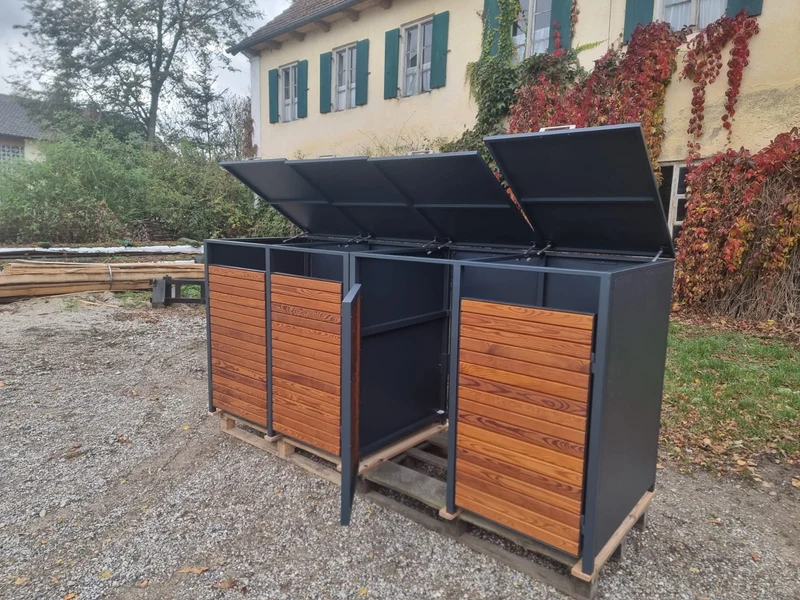 PREMIUM Holz 4er Mülltonnenbox mit Klappdach