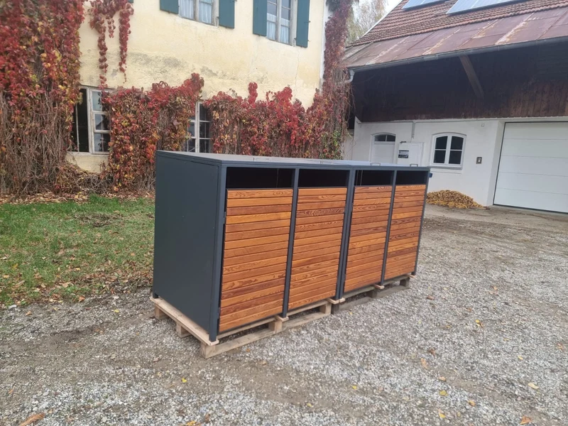 PREMIUM Holz 4er Mülltonnenbox mit Klappdach