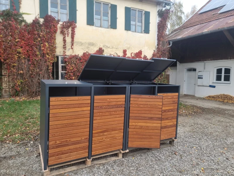 PREMIUM Holz 4er Mülltonnenbox mit Klappdach