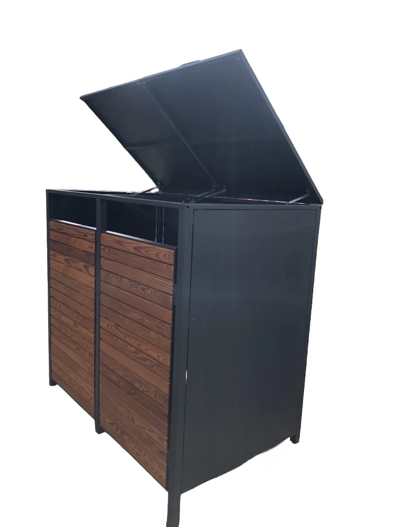 PREMIUM Holz 4er Mülltonnenbox mit Klappdach
