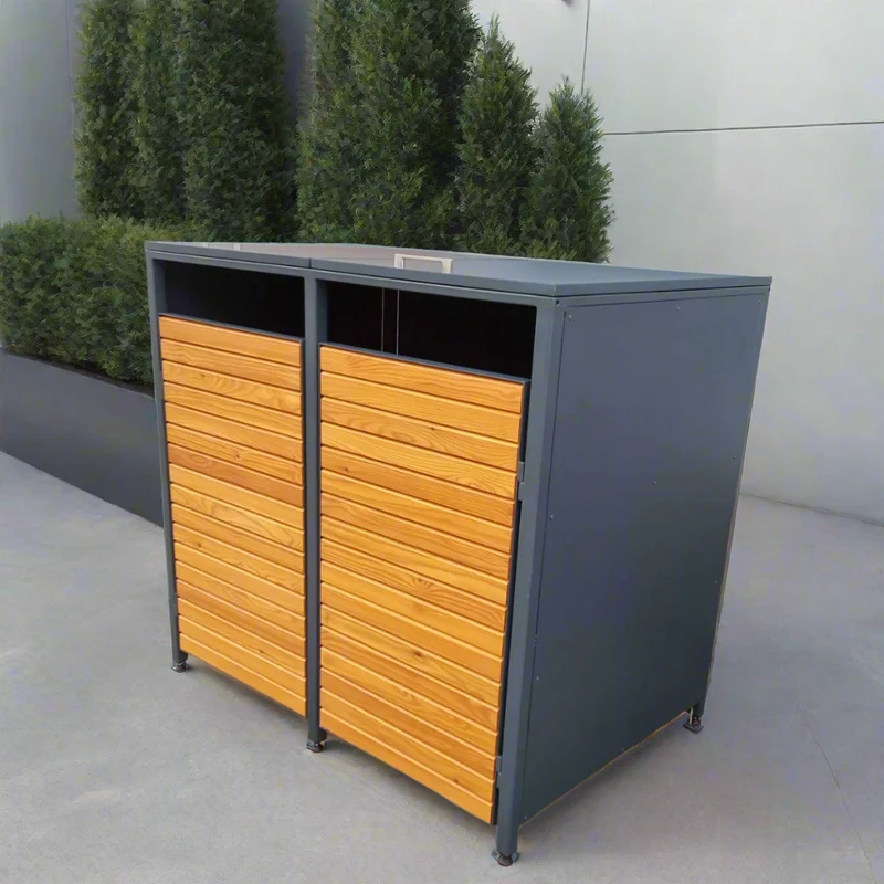 PREMIUM Holz 2er Mülltonnenbox mit Klappdach