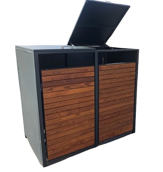 PREMIUM Holz 2er Mülltonnenbox mit Klappdach