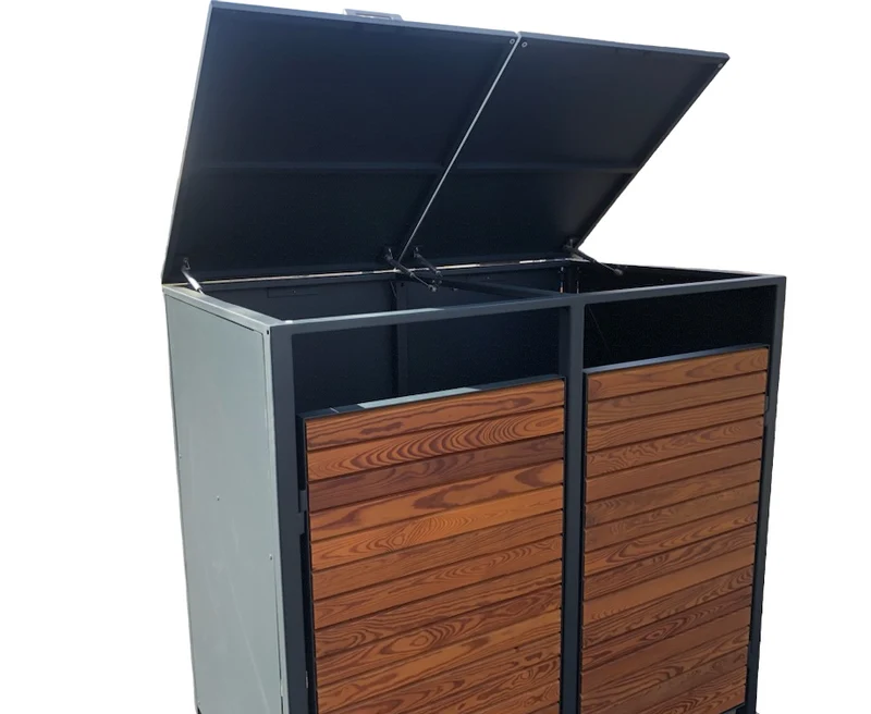 PREMIUM Holz 2er Mülltonnenbox mit Klappdach