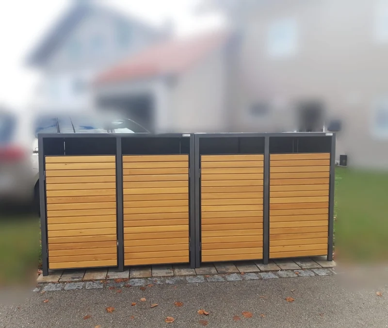 PREMIUM Holz 4er Mülltonnenbox mit Holztüren