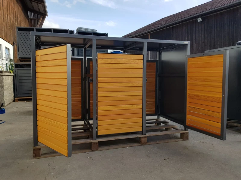 Doppeltür PREMIUM Holz Mülltonnenbox mit Holztüren