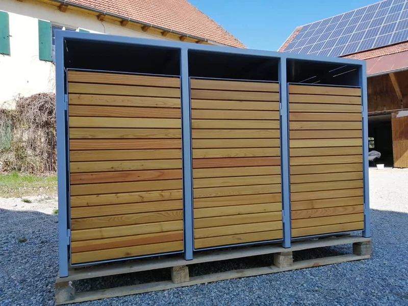 Doppeltür PREMIUM Holz Mülltonnenbox mit Holztüren