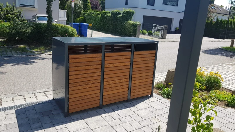 PREMIUM Holz 3er Mülltonnenbox, Rückseite Rhombusleisten
