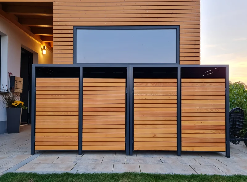 PREMIUM Holz 4er Mülltonnenbox mit Holztüren