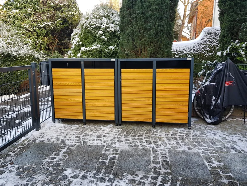 PREMIUM Holz 4er Mülltonnenbox mit Holztüren