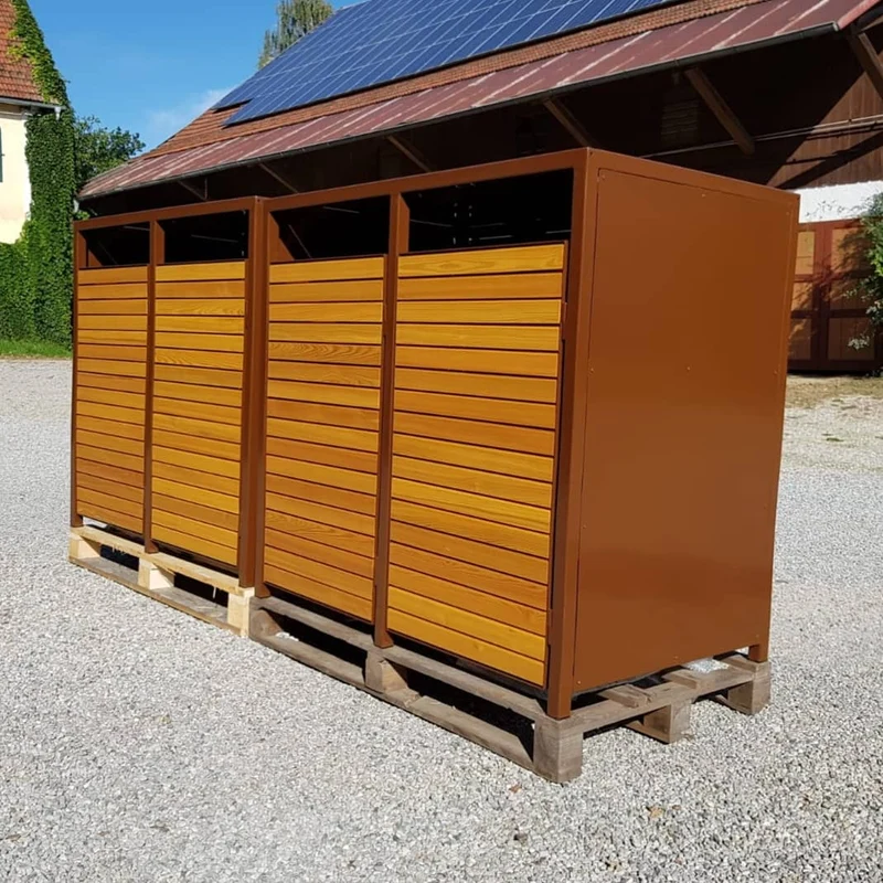 PREMIUM Holz 4er Mülltonnenbox mit Holztüren