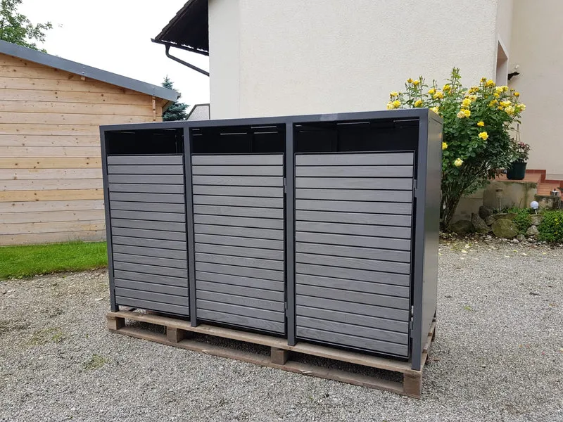 PREMIUM Holz 3er Mülltonnenbox mit Holztüren
