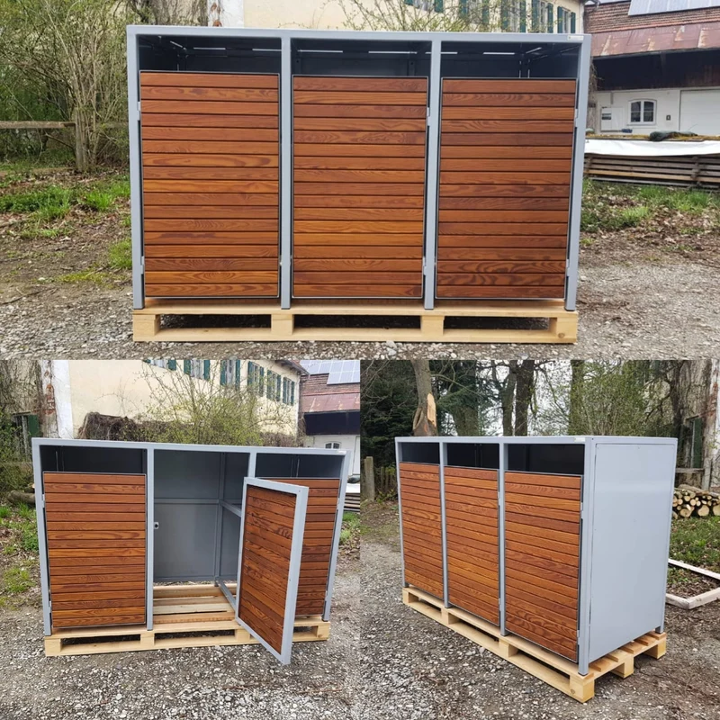 PREMIUM Holz 3er Mülltonnenbox mit Holztüren