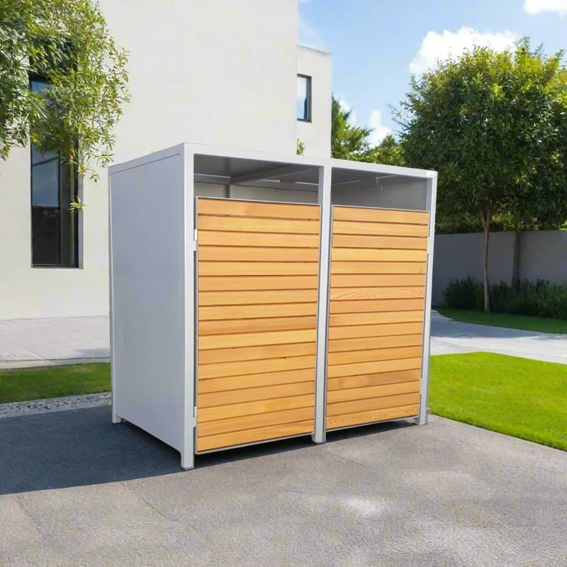 PREMIUM Holz 2er Mülltonnenbox mit Holztüren
