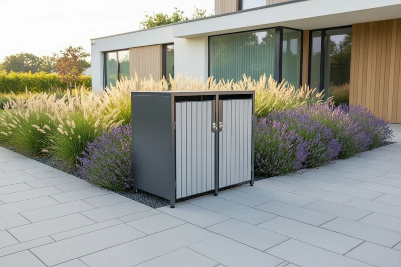 PREMIUM Holz 2er Mülltonnenbox mit Holztüren