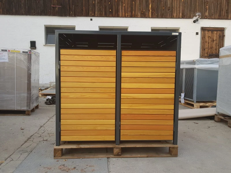 PREMIUM Holz 2er Mülltonnenbox mit Holztüren