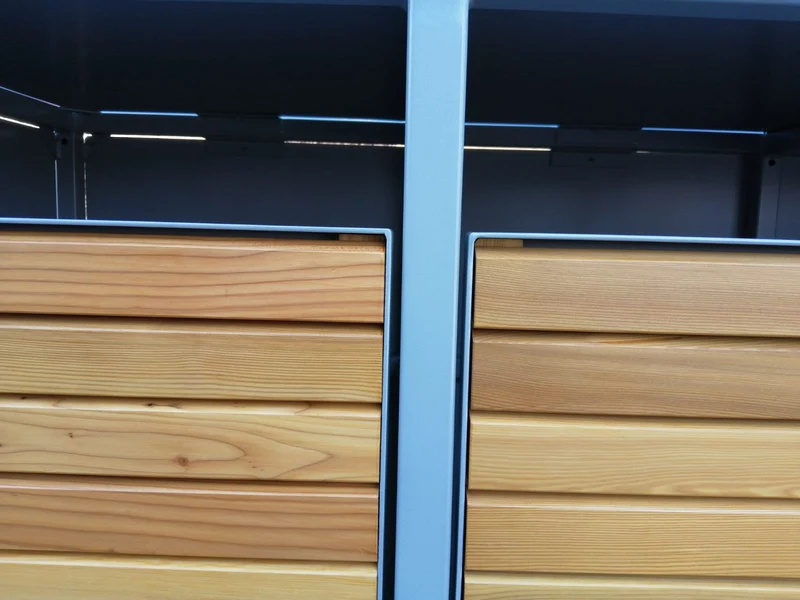 LAGER - PREMIUM Holz 3er Mülltonnenbox mit Holztüren