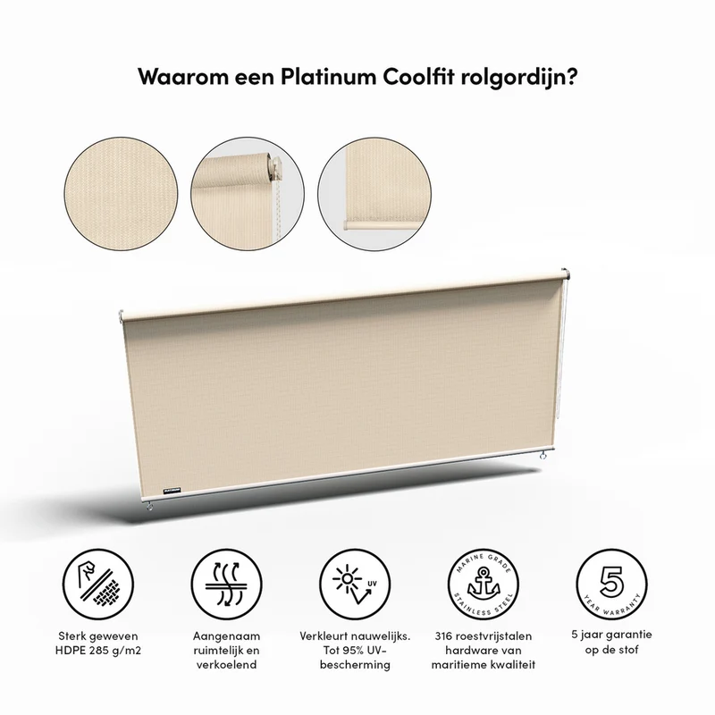 Platinum Sun & Shade Coolfit rolgordijn, B198xL240cm, Ecru wit