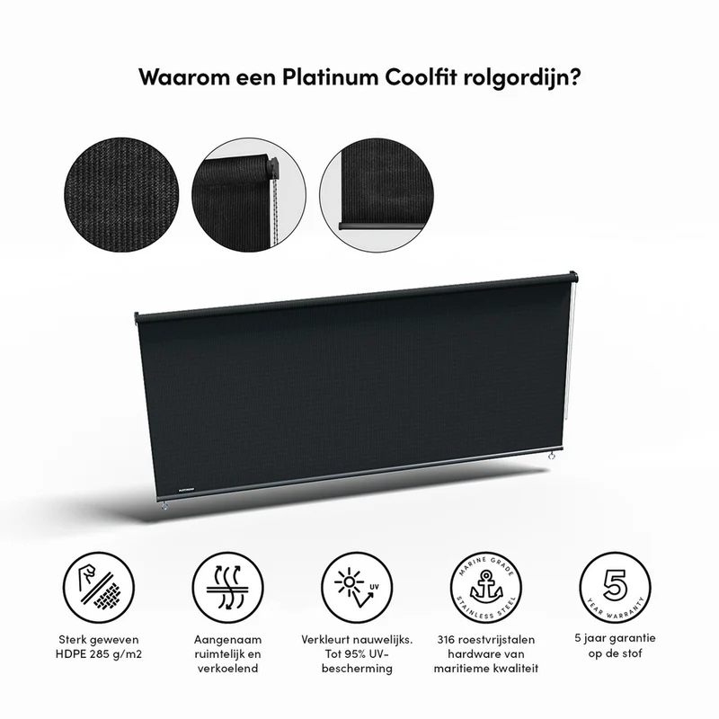 Platinum Sun & Shade Coolfit rolgordijn, B148xL240cm, Zwart