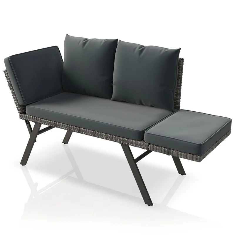 Polyrattan Multifunktionsbank Calvia Schwarz/Grau/Creme