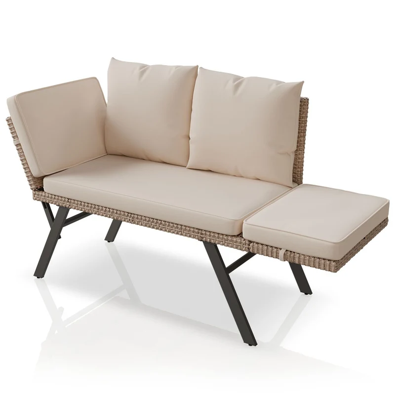 Polyrattan Multifunktionsbank Calvia Schwarz/Grau/Creme