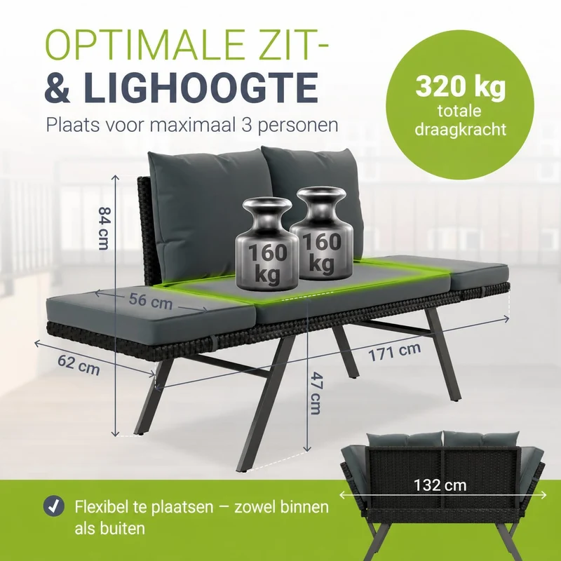 Polyrattan Multifunktionsbank Calvia Schwarz/Grau/Creme