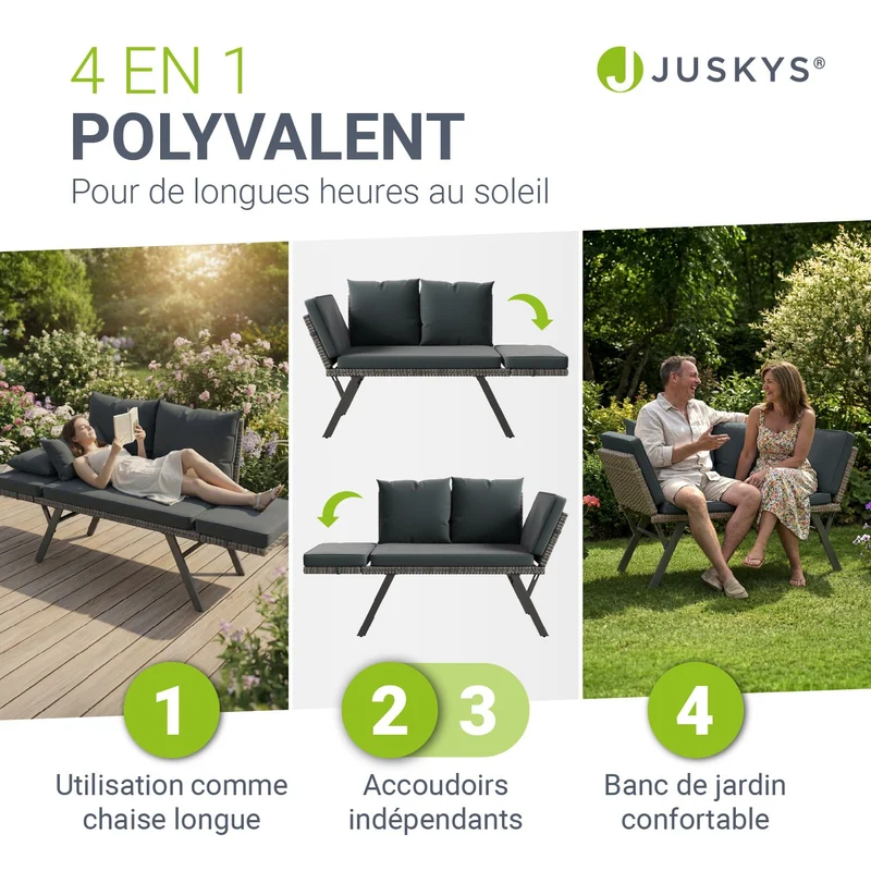 Polyrattan Multifunktionsbank Calvia Schwarz/Grau/Creme