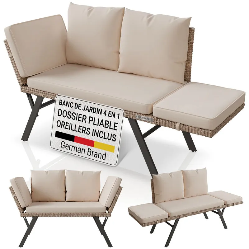 Polyrattan Multifunktionsbank Calvia Schwarz/Grau/Creme