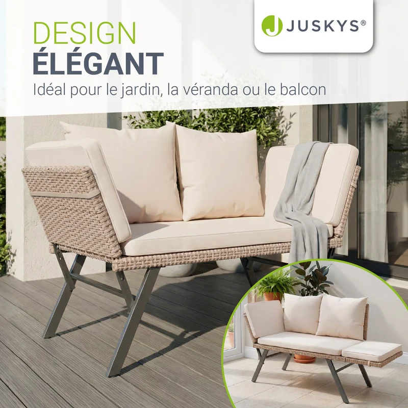 Polyrattan Multifunktionsbank Calvia Schwarz/Grau/Creme