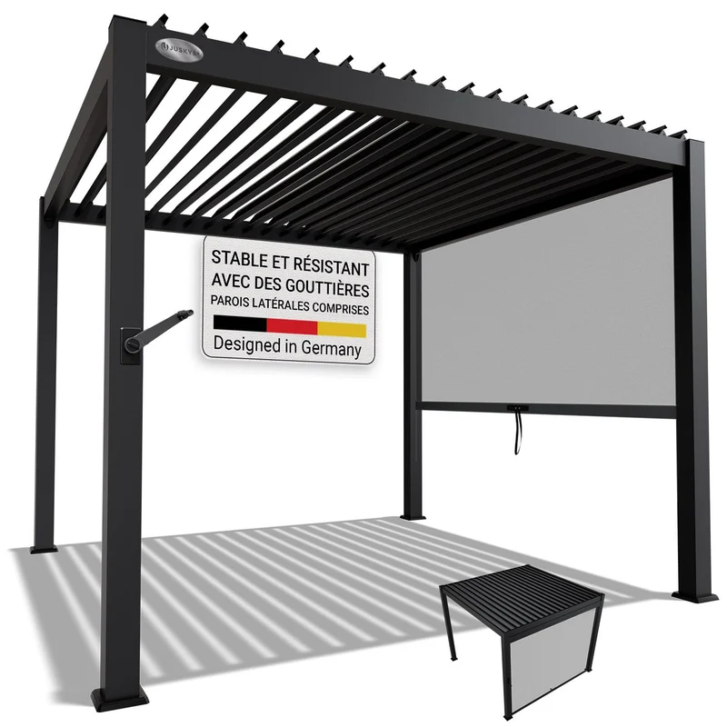 Lamellendach Tahiti 3 x 3 m inkl. 1x Seitenwand 3 m