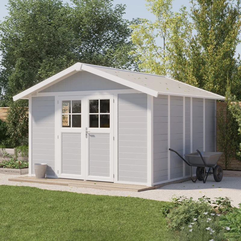 Abri de jardin 11 m² gris clair Déco