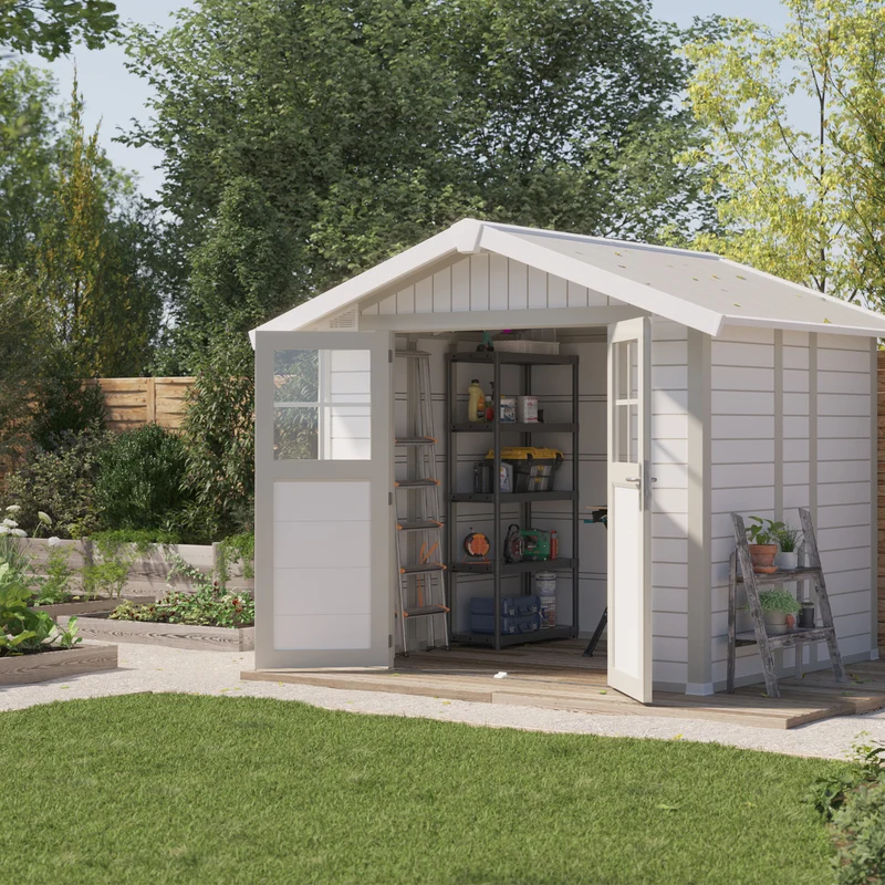 Abri de jardin 4,9 m² blanc - gris_vert Déco