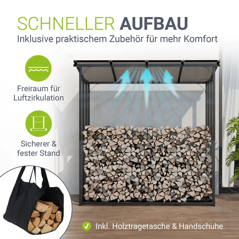 Kaminholzregal außen mit Dach