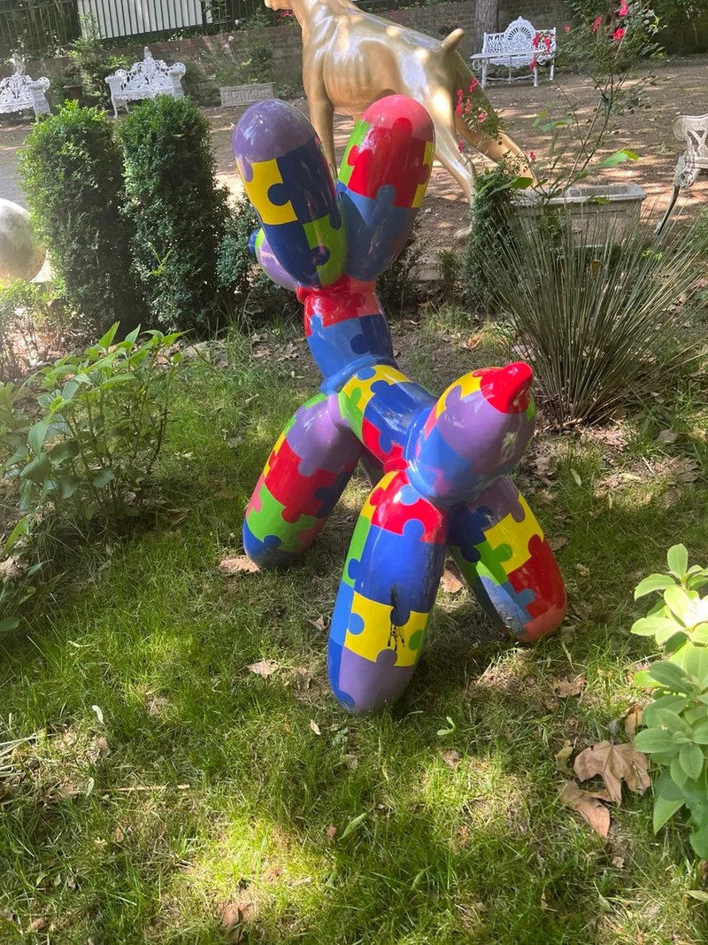 Casa Padrino Deko Skulptur Hund 100 cm – Bunt Puzzle Kunstharz Figur Pop Art