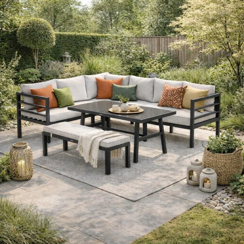 Garden Impressions Bleco II lounge-diningset- carbon black-desert sand