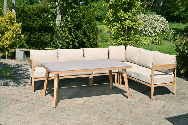Carrara lounge-diningset - 5-delig - light teaklook - gobi sand- Centostone Napoli sand