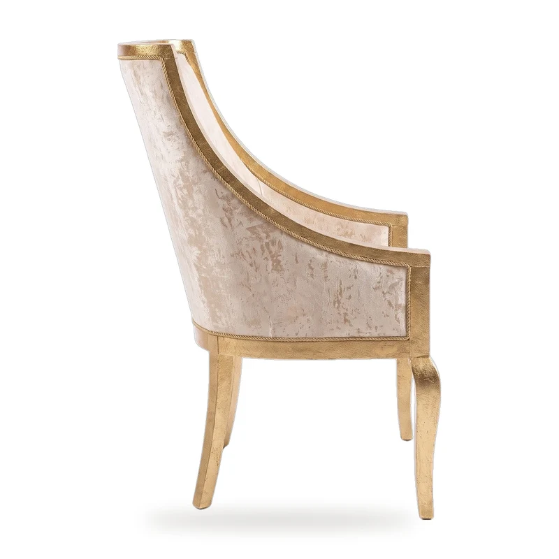 Casa Padrino Luxus Art Deco Esszimmerstuhl mit Armlehnen Creme / Gold H. 102 cm - Handgefertigter Esszimmer Stuhl mit Blattgold