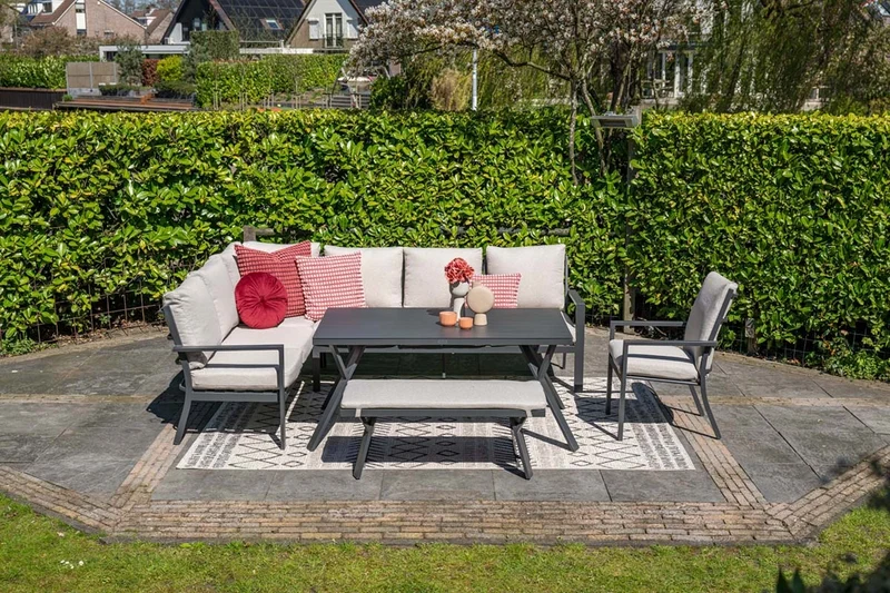 Sergio aluminium lounge-diningset - 8-persoons - links - zand - Garden Impressions