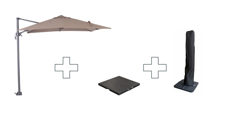 Garden Impressions Hawaii S zweefparasol vierkant 250x250 cm taupe met granieten voet 60 kg en hoes – complete set