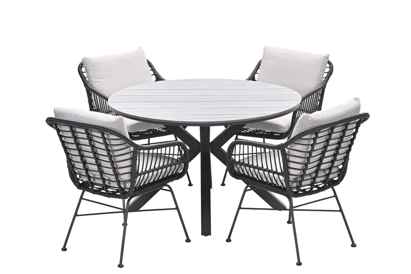 Ronde 4-persoons tuinset - Edison tafel - 4 zwarte Margriet stoelen - Garden Impressions