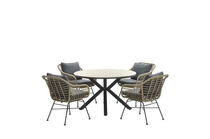 Ronde 4-persoons tuinset - Edison tafel - 4 Margriet stoelen - Garden Impressions