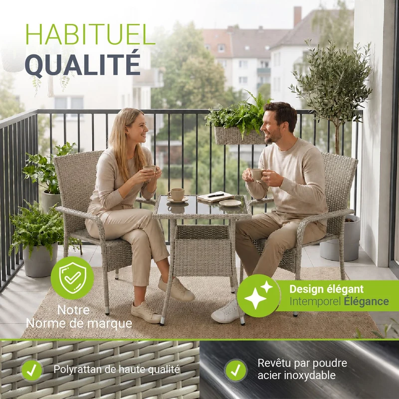 Eckiger Polyrattan Gartentisch Yoro