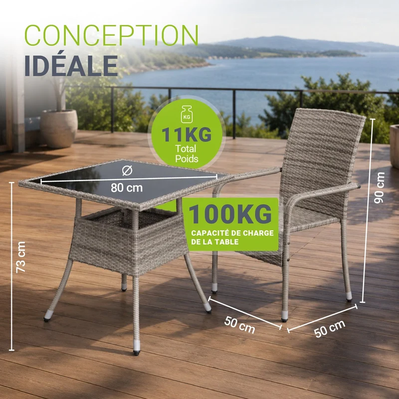 Eckiger Polyrattan Gartentisch Yoro