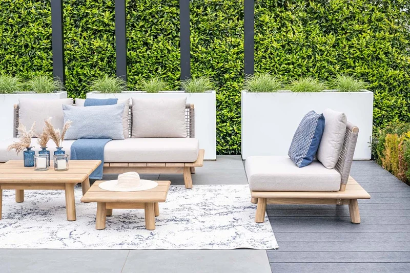 Lunar lounge fauteuil - acaciahout met white wash - rope taupe - grey sand