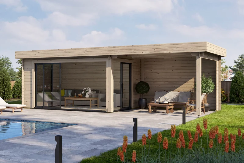 Casa Lignea Gartenhaus Modell Designlounge 44 A mit Anbau
