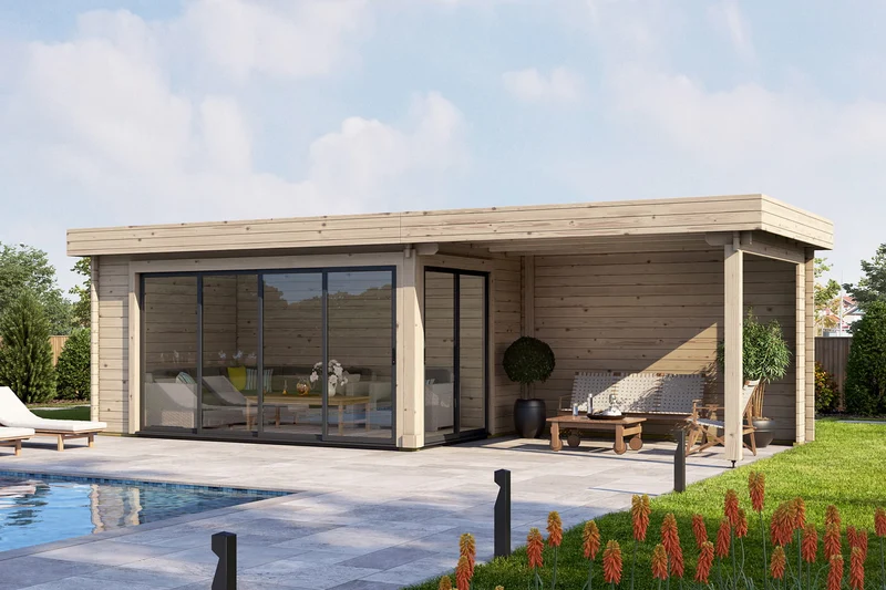 Casa Lignea Gartenhaus Modell Designlounge 44 A mit Anbau