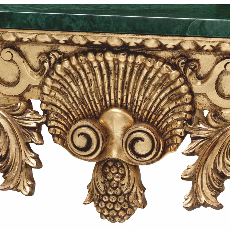 Casa Padrino Luxus Barock Mahagoni Couchtisch mit Marmorplatte Grün / Antik Gold 122 cm - Barockstil Hotel & Wohnzimmer Möbel