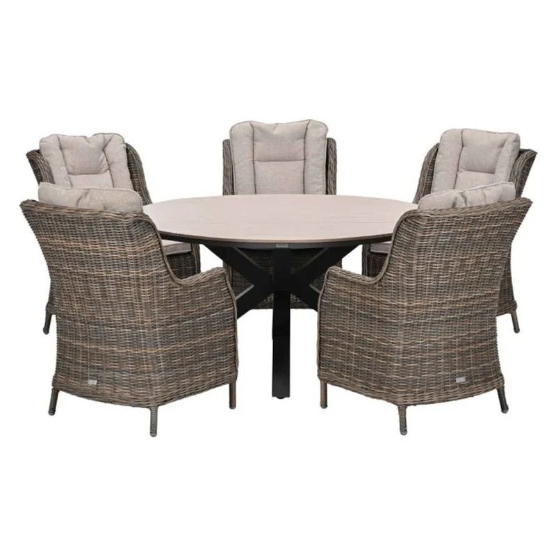 Osborne tuinset 6-delig Havanna Sand - Edison ronde dining tafel 148 cm