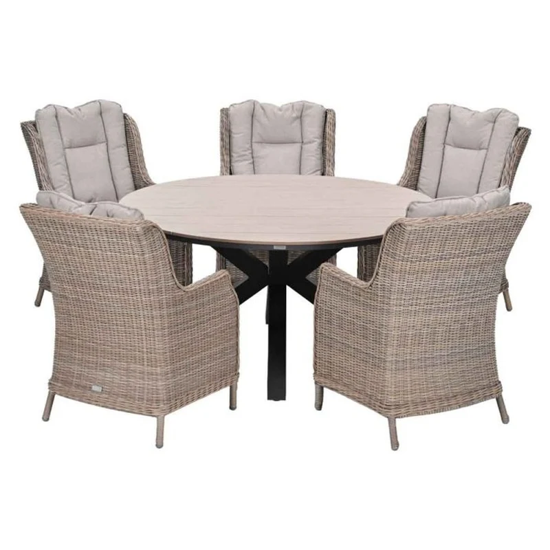 Osborne tuinset 6-delig Havanna Sand - Edison ronde dining tafel 148 cm