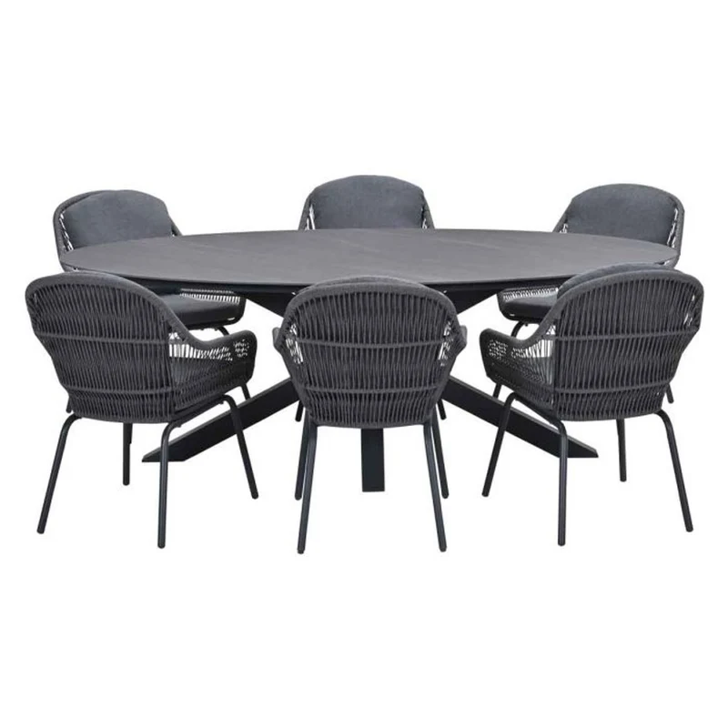 Triton tuinset 7-delig Carbon Black - Scotland dining tafel 230x115 Napoli Grey